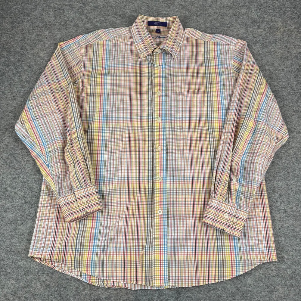 Alan Flusser Button Down Shirt Long Sleeve Plaid Colorful Pocket Mens Medium M